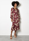 Satin Shimmer Floral Wrap Midaxi Dress, Burgundy, large