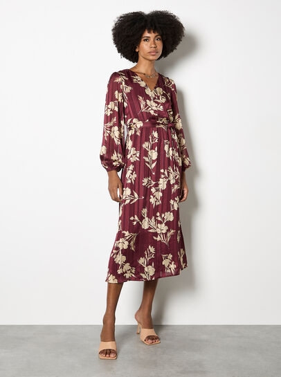 Satin Shimmer Floral Wrap Midaxi Dress
