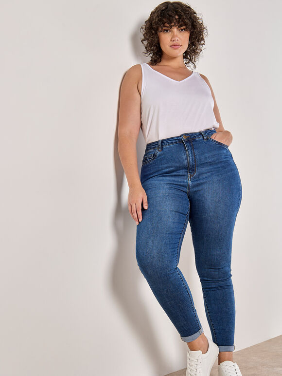 Curve Sade High-Waist Skinny Jeans, Navy, large