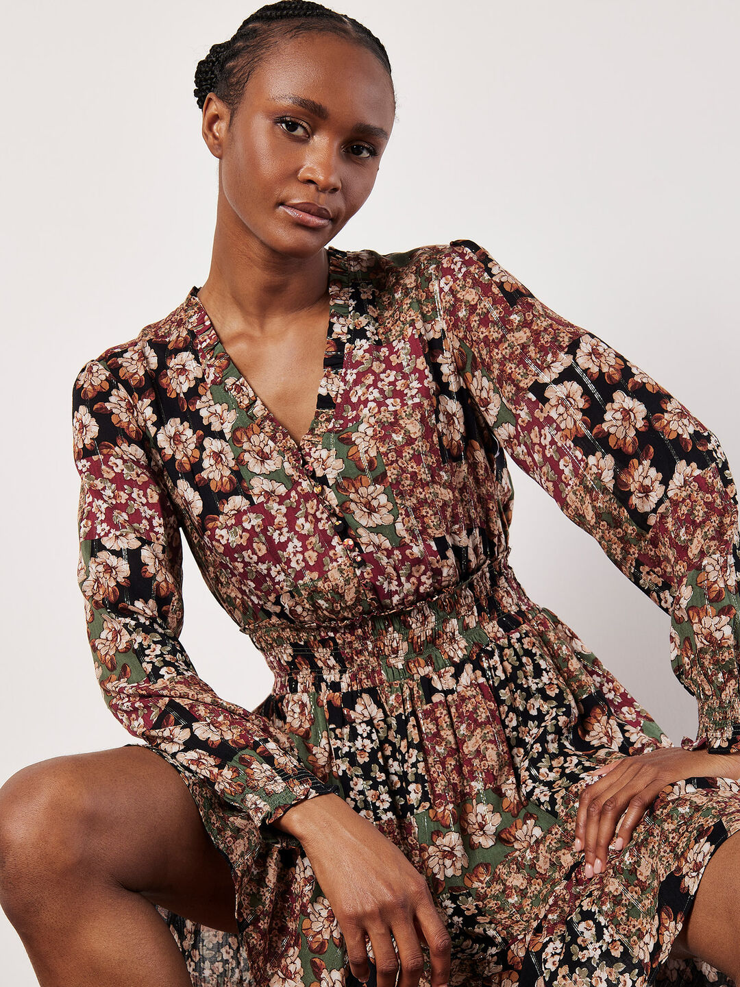 Patchwork Floral Shimmer Mini Dress