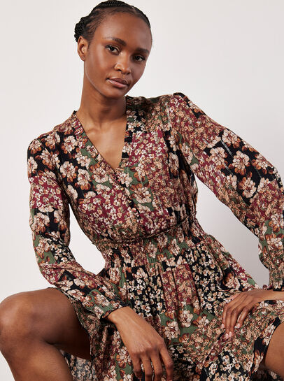 Patchwork Floral Shimmer Mini Dress