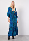 Robe longue kimono en satin floral, bleu marine, grand