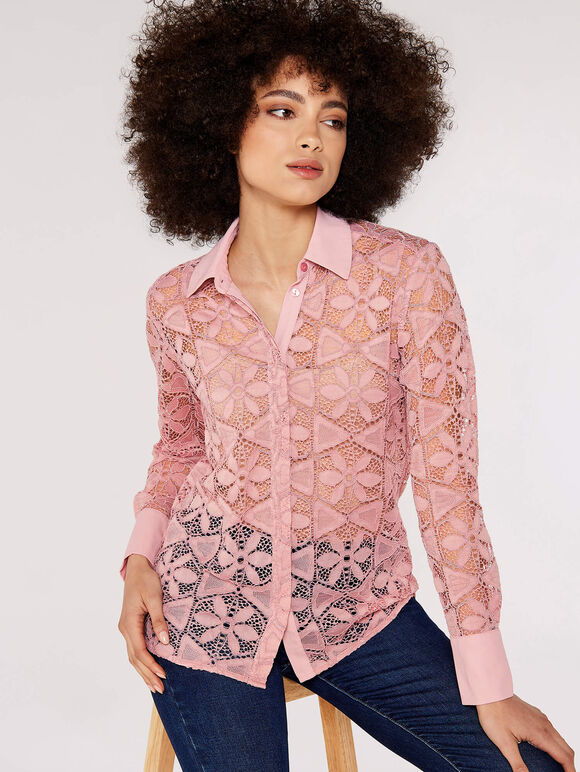 Lace Shirt, Pink, large
