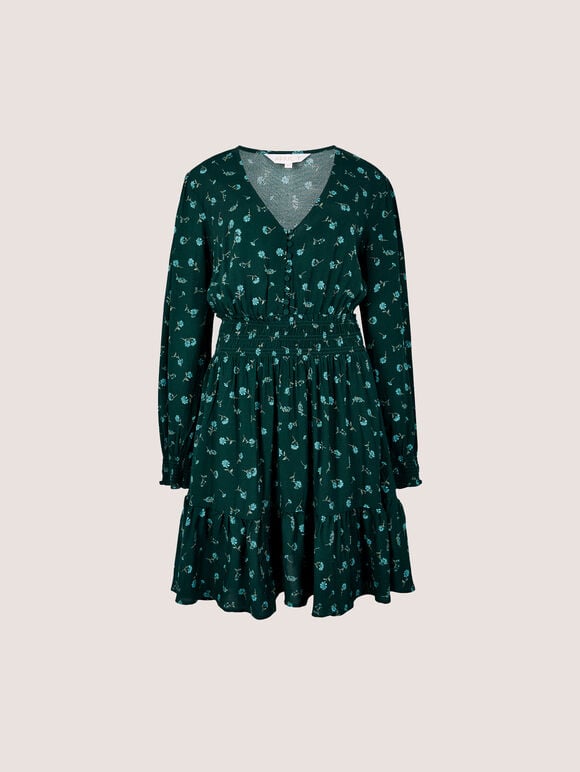Vintage Floral Crepe Mini Dress, Green, large