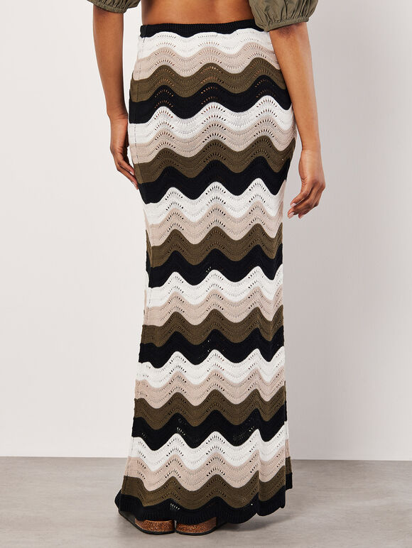 Colourful Waves Crochet Maxi Skirt, Khaki, large