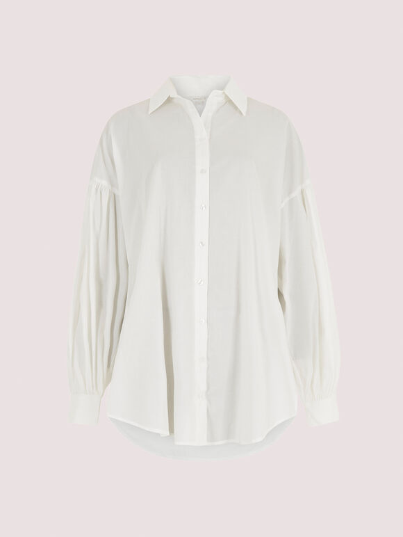 Balloon Sleeve Cotton Shirt, White, large