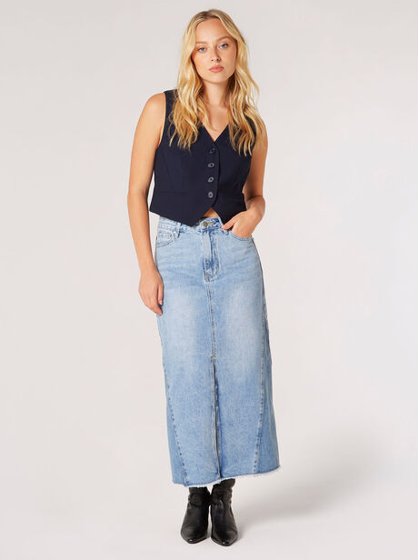 Denim Split Hem Midi Skirt