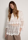Embroidered Mesh Layered Top, White, large