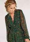 Paisley Ruffle Mini Dress , Green, large