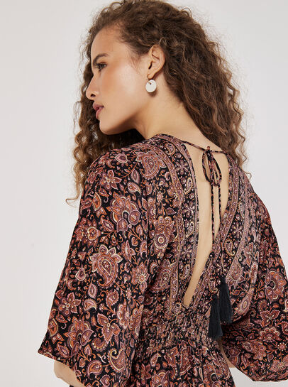 Foil Floral Paisley Satin Maxi Dress
