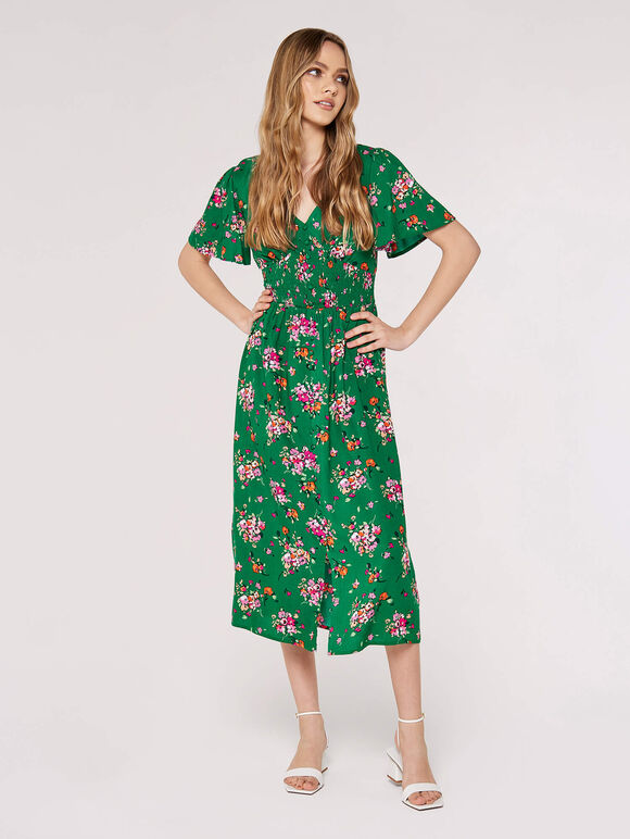 Broderie Midi Dress Apricot Clothing