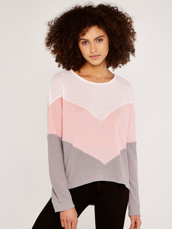 Waffle Knit Chevron Top, Pink, large