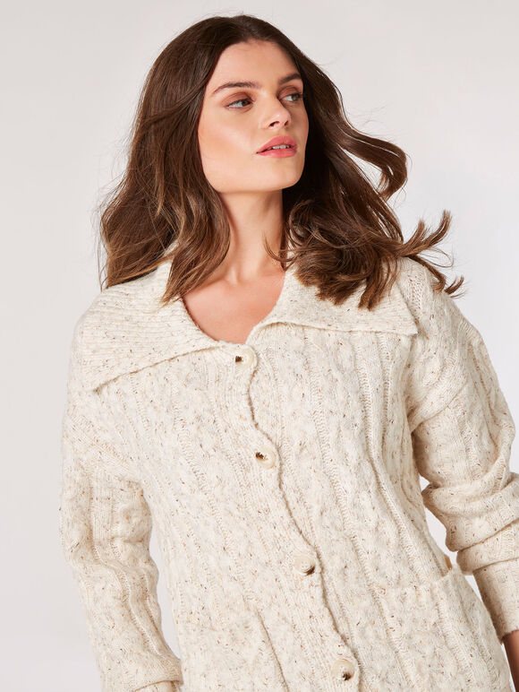 Chunky Knit Aran Cardigan, Cream, large