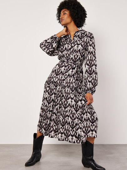 Ikat Tiered Shirt Midi Dress