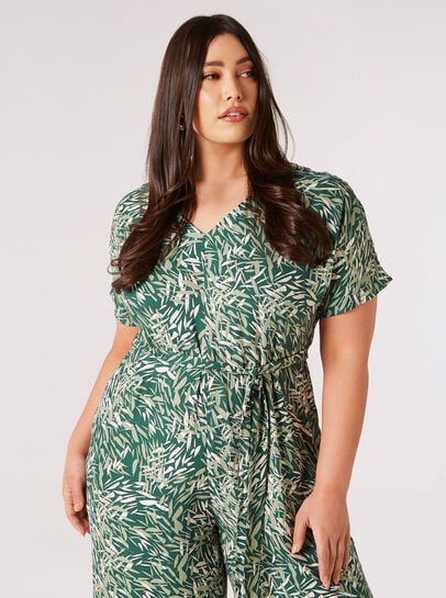 Curve Leaf Print Jumpsuit