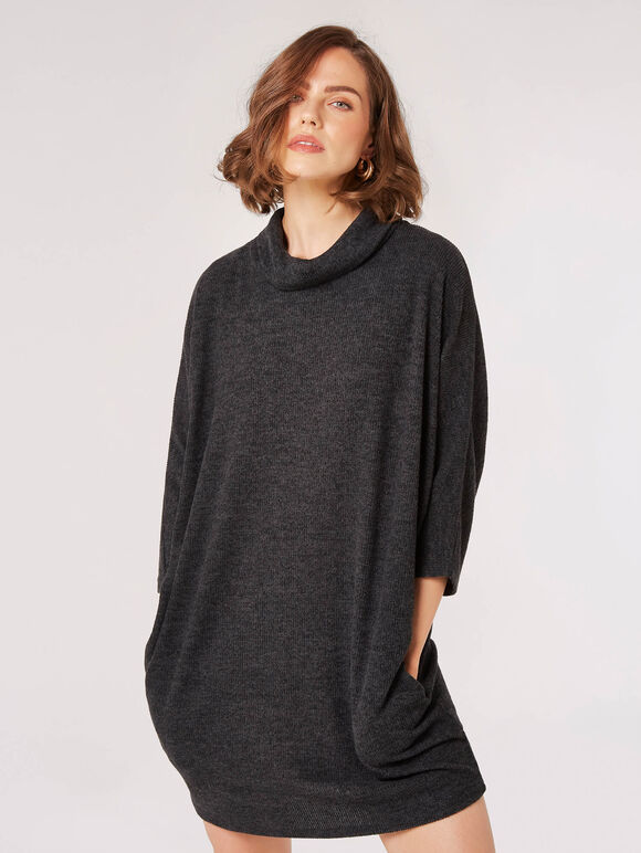 Soft Touch Cocoon Mini Dress, Black, large
