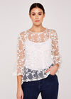 Lace Applique Mesh Top, Cream, large