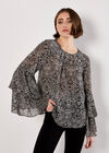 Paisley Print Ruffle Sleeve Blouse, Black, large
