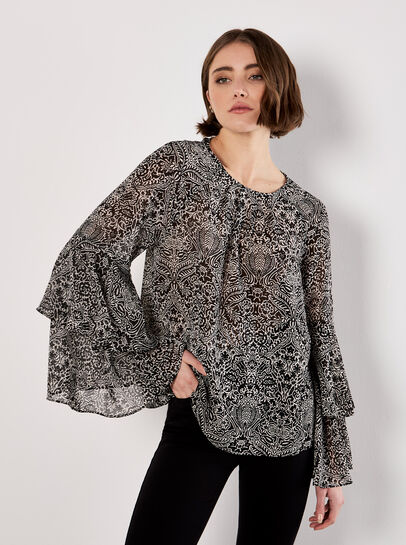 Paisley Print Ruffle Sleeve Blouse