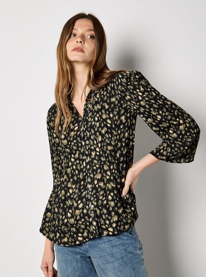 Abstract Animal Chiffon Plisse Shirt