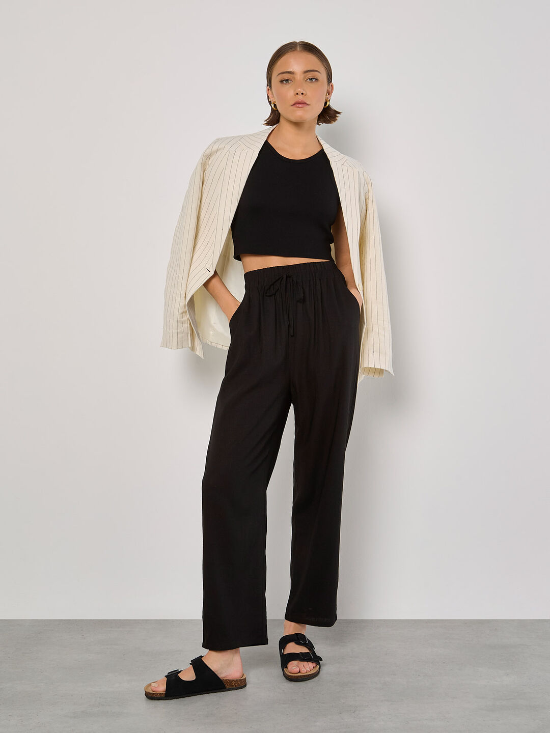 Linen Blend Cropped Trousers