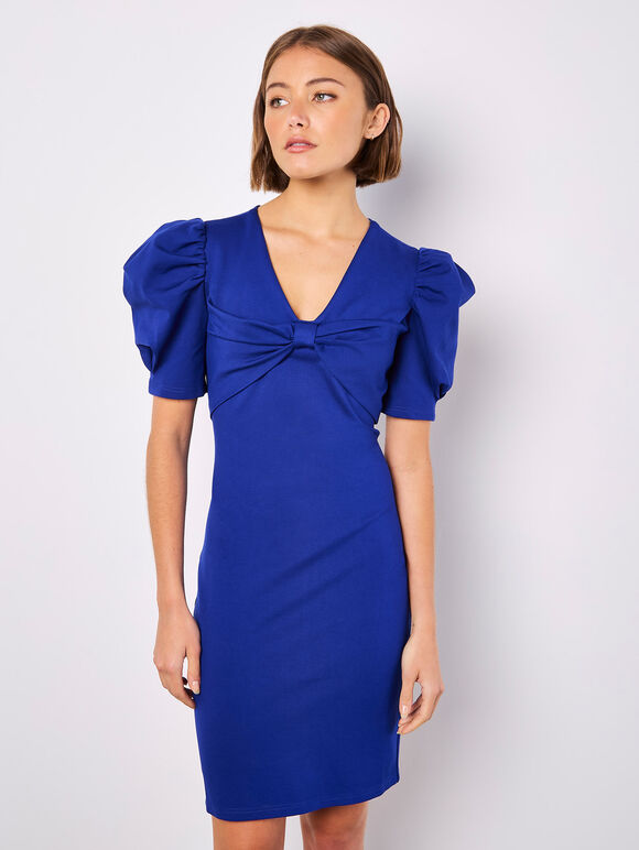 Bow Bodycon Mini Dress, Blue, large