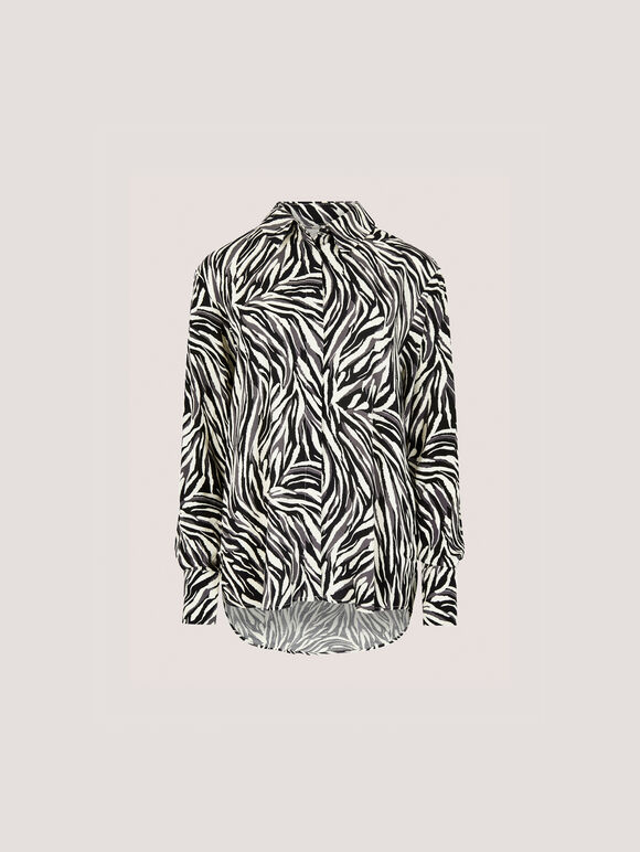 Zebra Print High-Low Shirt, Stone, large