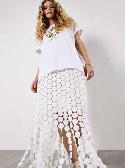 Guipure Circle Lace Fringe Maxi Skirt