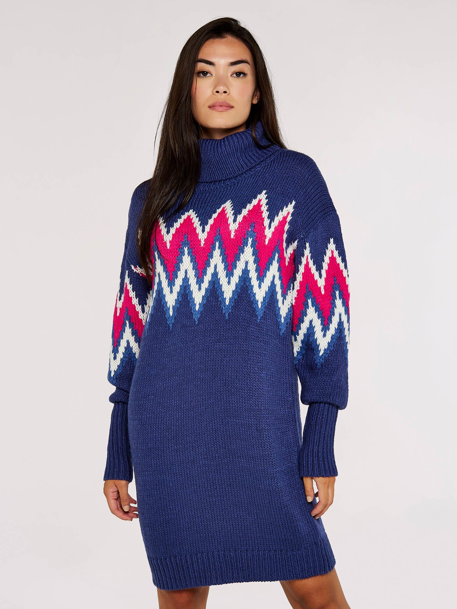 Chevron Jumper Mini Dress Apricot Clothing