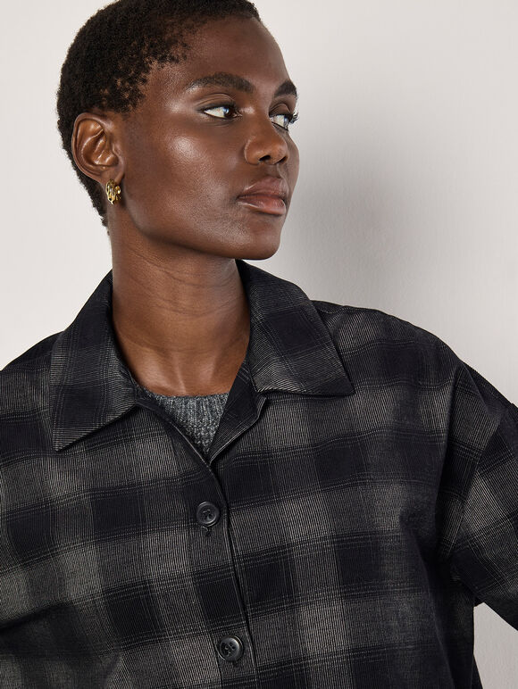 Oversized Check Corduroy Shirt, Grey, large