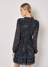 Paisley Ruffle Mini Dress, Navy, large