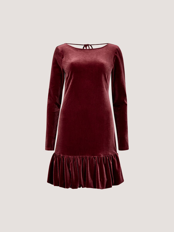 Velvet Bodycon Bubble Hem Mini Dress, Burgundy, large