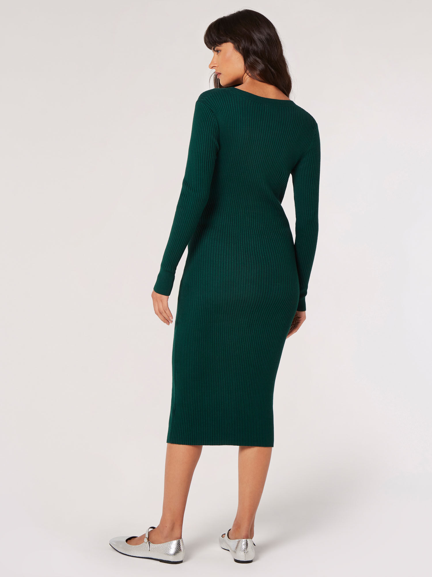 Ribbed Knit Bodycon Midi Dress Apricot Clothing