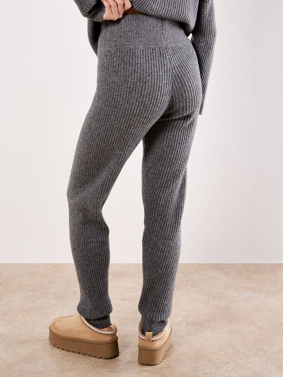 Soft Ribbed Knit Slim-Leg Joggers, Grey, large