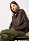 Chunky Knit Roll Neck Oversized Jumper, Brown, large