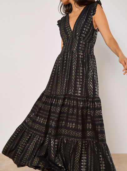 Metallic Embroidered Maxi Dress