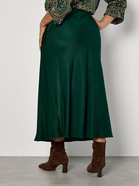 Curve Satin Bias Midi Skirt, Green, large