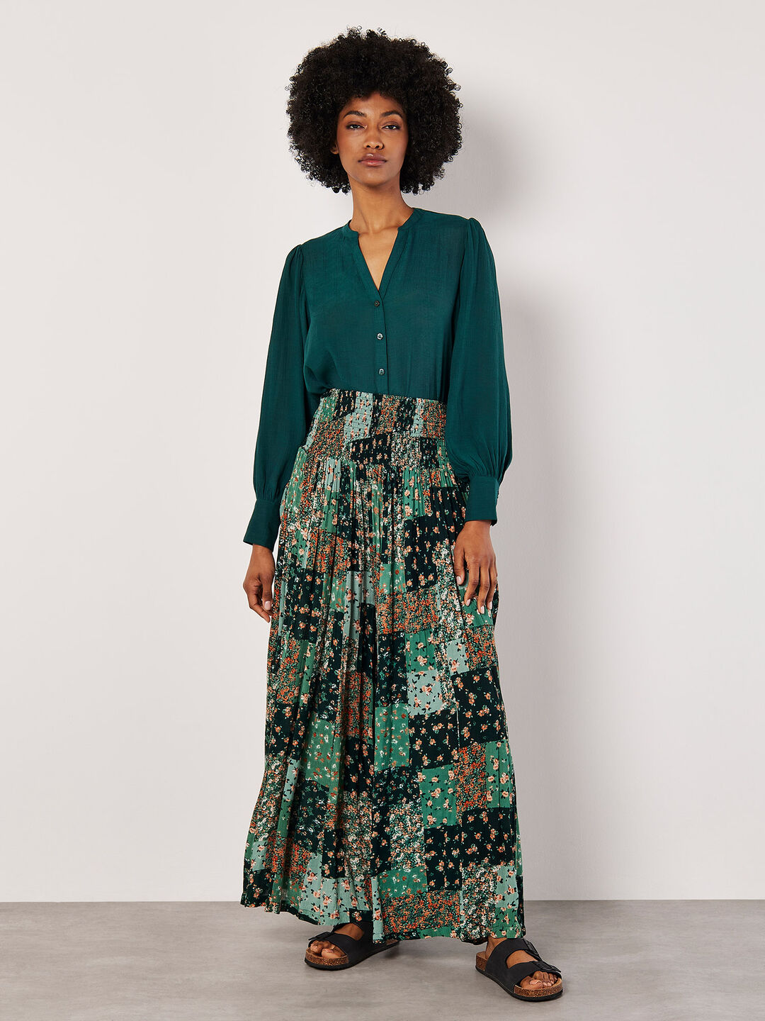 Floral Patchwork Crinkle Wide-Leg Trousers