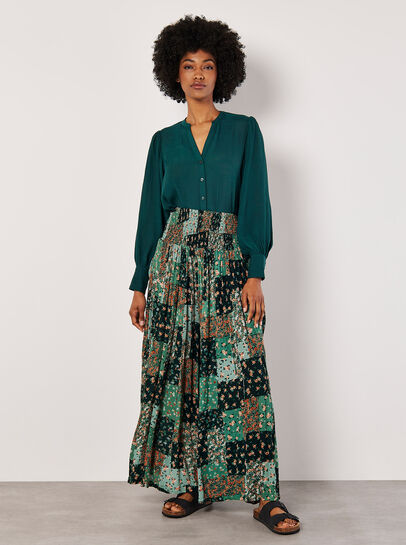 Floral Patchwork Crinkle Wide-Leg Trousers