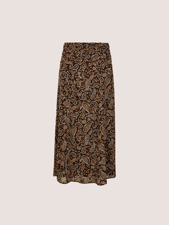 Chiffon Paisley A-Line Midaxi Skirt, Brown, large