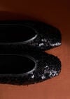 Sequin Embellished Ballerina Shoes, Black, large