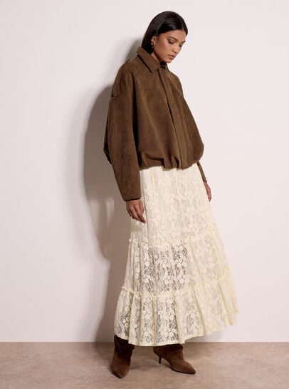Suede Bubble Hem Batwing Jacket