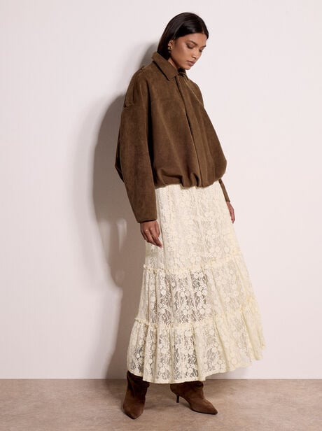 Suede Bubble Hem Batwing Jacket