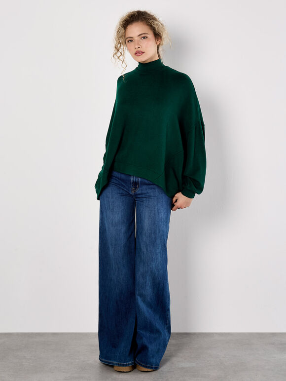 Mock Neck Oversized Soft Knit Top, Green, large