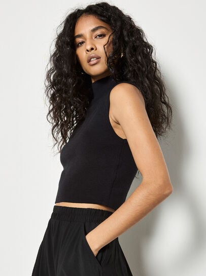 High Neck Knitted Crop Top