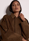 Suede Bubble Hem Batwing Jacket, Brown, large