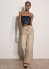 Fringe Sequin Bandeau Crop Top, Navy, large