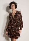 Chiffon Ruffle Paisley Mini Dress, Black, large