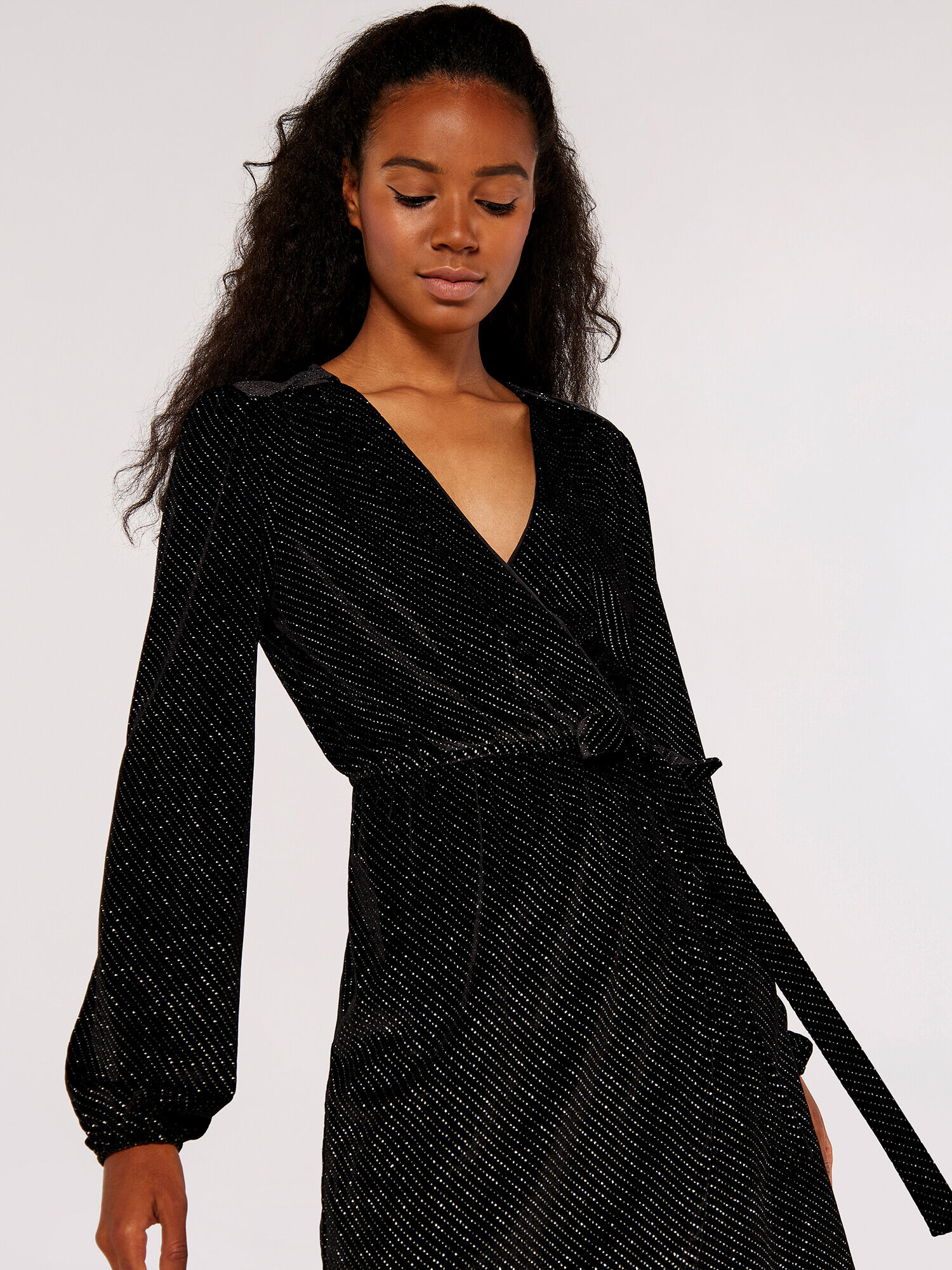 Glitter Velvet Wrap Mini Dress
