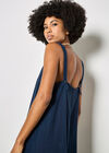 Wide-Leg Textured Cotton Jumpsuit, Navy, large